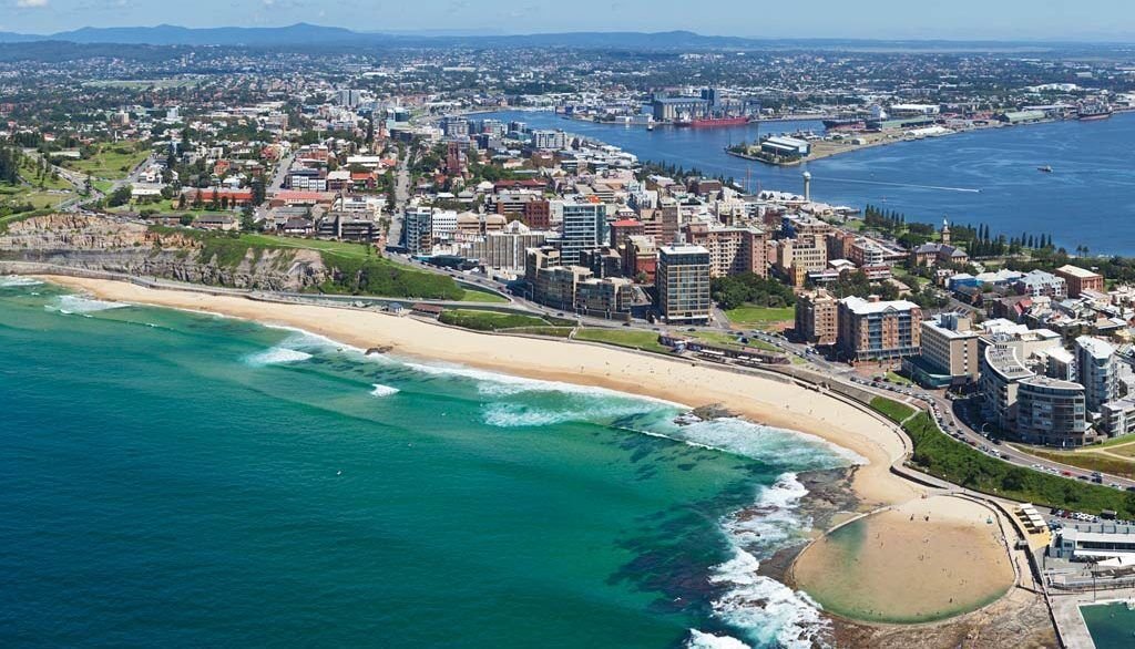 Aerial image of Newcastle showing solar panel installations